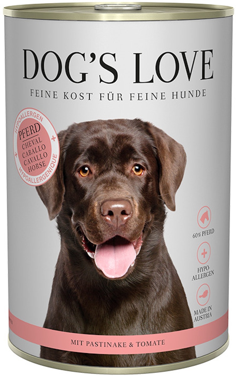 Dog's Love Hypoallergen 400g Dose Hundenassfutter Sparpaket 12 x 400 Gramm Pferd mit Pastinake & Tomate