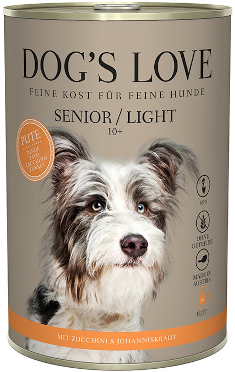 Dog's Love Senior 400g Dose Hundenassfutter 6 x 400 Gramm Pute & Light mit Zucchini & Johanneskraut