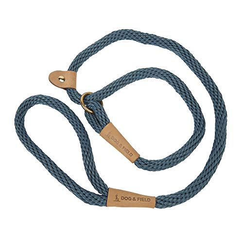 Dog & Field LUX Gewebte Retrieverleine - Blaugrün 1,2m für Hunde | Weiches geflochtenes Seil mit Messingbeschlägen & Lederbindungen | Trainingsleine | Kein Halsband oder Geschirr nötig | Einheitsgröße von Dog & Field