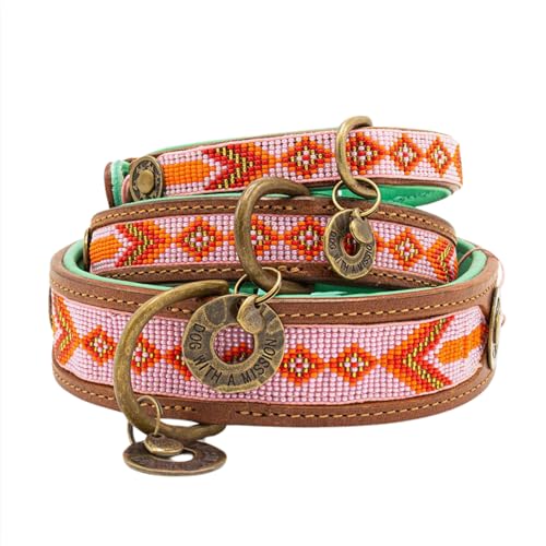 Dog with a Mission - Hundehalsband S | Farbenfroh Rosa, Orange mit Perlen | Boho, Ethno, Ibiza, Hippie | Kleine Hunde | Handgemacht | Modisch und Bunt | Aus weichem Echtes Leder | 2 cm Breit Dog with a Mission - Hundehalsband S | Farbenfroh Rosa, Orange mit Perlen | Boho, Ethno, Ibiza, Hippie | Kleine Hunde | Handgemacht | Modisch und Bunt | Aus weichem Echtes Leder | 2 cm Breit von Dog with a Mission
