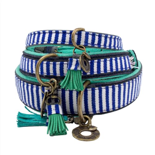 Dog with a Mission - Hundehalsband S | Gestreift/Blau/Türkis/Weiß | Ideal für kleine Hunde | Handgemacht | Ethno und Nautisch Design | Ibiza Stil | Bunt und Modisch | 2,5 cm Breit Dog with a Mission - Hundehalsband S | Gestreift/Blau/Türkis/Weiß | Ideal für kleine Hunde | Handgemacht | Ethno und Nautisch Design | Ibiza Stil | Bunt und Modisch | 2,5 cm Breit von Dog with a Mission
