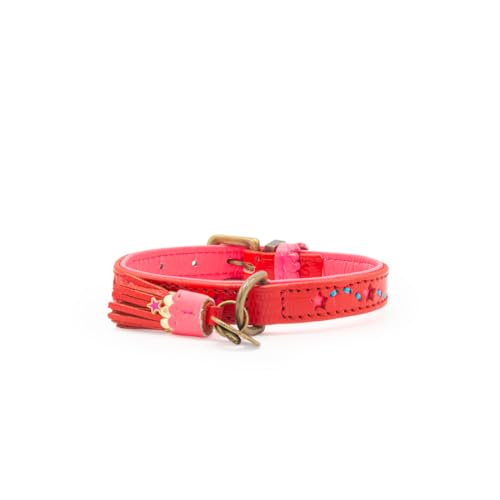Dog with a Mission DWAM Hundehalsband - Verstellbar - Weichem Leder – Rot – XXS – Leder – Halsumfang zwischen 19–24 x 2 cm – Pink Star von Dog with a Mission