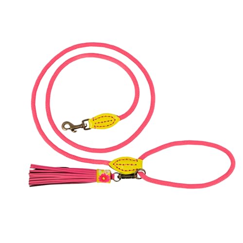 Dog with a Mission - Hundeleine S | Rosa Tauseilleine für kleine Hunde | Robuste Führleine mit Stabiler Karabinerhaken - 155 cm x 1 cm | Polyester & Leder - Leicht und stilvoll | Lotus von Dog with a Mission