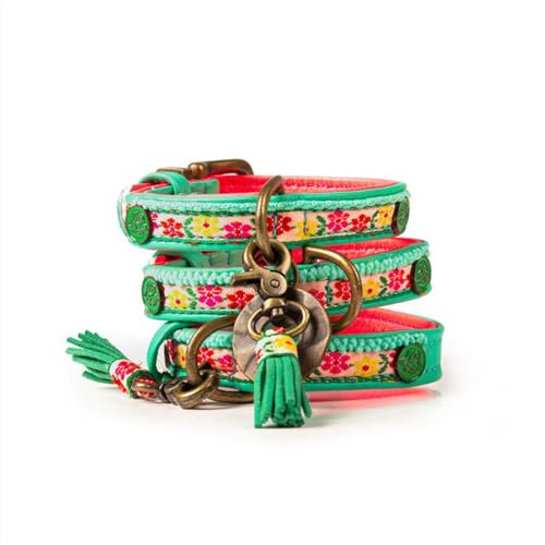 Dog with a Mission - Welpenhalsband Bella XXXS | Rosa, Türkis | Boho, Hippie | Ideal für Welpen | Handgemacht | Modisch und Bunt | Weiches Echtes Leder | 1,5 cm Breit von Dog with a Mission