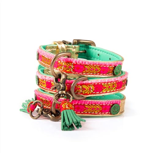 Dog with a Mission - Welpenhalsband Lizzy XXXS | Rosa, Gold, Rot | Boho, Hippie | Ideal für Welpen | Handgemacht | Modisch und Bunt | Weiches Echtes Leder | 1,5 cm Breit Dog with a Mission - Welpenhalsband Lizzy XXXS | Rosa, Gold, Rot | Boho, Hippie | Ideal für Welpen | Handgemacht | Modisch und Bunt | Weiches Echtes Leder | 1,5 cm Breit von Dog with a Mission