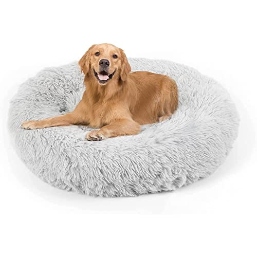 Hundebett, Katze beruhigendes Bett, Kunstfellkissen Haustier Donut kuscheliges rundes Plüschbett für große mittelgroße kleine Hunde und Katzen von DogBaby