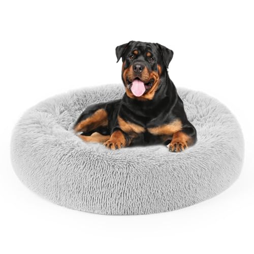 Hundebett, beruhigendes Katzenbett, Kunstfellkissen, Donut-Kuschelbett, rund, Plüschbett für große, mittelgroße und kleine Hunde und Katzen von DogBaby