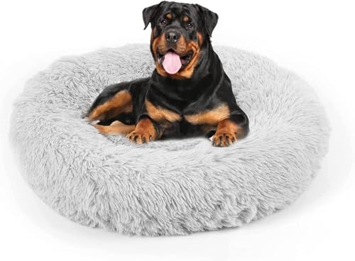 Hundebett, beruhigendes Katzenbett, Kunstfellkissen, Donut-Kuschelbett, rund, Plüschbett für große, mittelgroße und kleine Hunde und Katzen Hundebett, beruhigendes Katzenbett, Kunstfellkissen, Donut-Kuschelbett, rund, Plüschbett für große, mittelgroße und kleine Hunde und Katzen von DogBaby