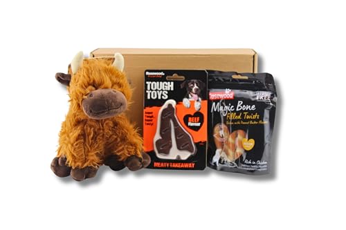 DogBox Boutique Kuh-Spielzeughund-Geschenkbox Hund mit robustem Spielzeugrindfleischgeschmack und Natural Eats T-Bone-Steaks DogBox Boutique Kuh-Spielzeughund-Geschenkbox Hund mit robustem Spielzeugrindfleischgeschmack und Natural Eats T-Bone-Steaks von DogBox Boutique