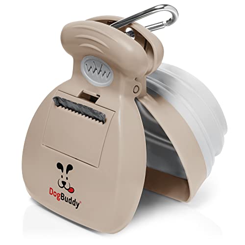 DogBuddy Kotschaufel, tragbare Hundekotschaufel, Kotschaufel für kleine und große Hunde, Kotschaufel mit Beutelbefestigung, Leinenclip und Hundekotbeutel im Lieferumfang enthalten (Medium, Taupe) von DogBuddy