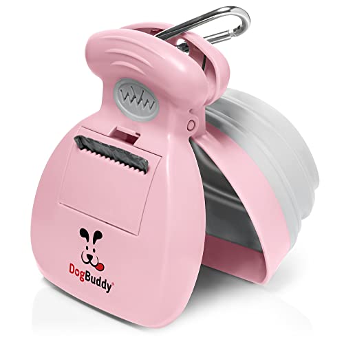 DogBuddy Pooper Scooper, tragbarer Hundekot-Scooper, Sanitär-Hundekot-Abfallreiniger, robuster Hundekotreiniger mit Beutelspender, Hundeleine-Clip und Kotschaufeltaschen enthalten (Medium, Rosa) von DogBuddy