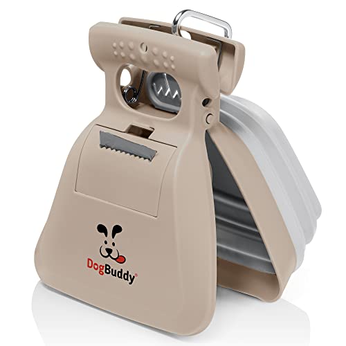 DogBuddy Pooper Scooper, tragbarer Hundekot-Scooper, hygienischer Hundekotabfall, Hundeleine-Clip und Kotschaufel-Taschen im Lieferumfang enthalten (groß, Taupe) von DogBuddy