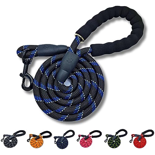 Reflektierende Hundeleine, weich gepolstert, rutschfester Seilgriff, 1,5 m starke Leine, Leine für Welpen, Größe M, L (Blau und Schwarz) von DogCatz