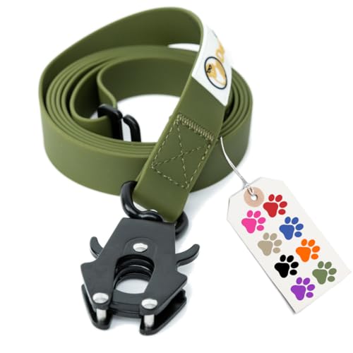 DogNerd Taktische Hundeleine für mittelgroße bis mittelgroße Hunde (1,8 m), PVC-beschichtetes Nylon, robuste Leine mit QuickRelease-Frosch-Clip, integrierter G-Clip-Griff, Trainingsleine, Armeegrün, von DogNerd