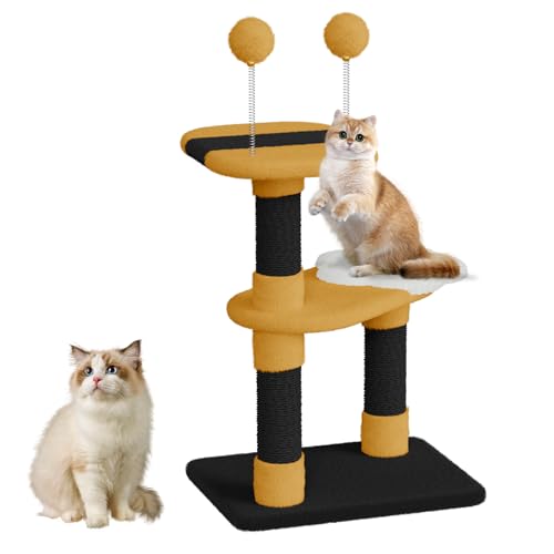 Dogat Bee Design Katzenbaum, 75 cm Blume Katzenturm mit 2 Spielzeugbällen für Indoor-Katzen, Katzenturm mit Kratzbaum, Schwarz + Tiefgelb Dogat Bee Design Katzenbaum, 75 cm Blume Katzenturm mit 2 Spielzeugbällen für Indoor-Katzen, Katzenturm mit Kratzbaum, Schwarz + Tiefgelb von Dogat