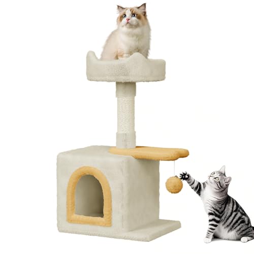 Dogat Kleiner Katzenbaum 70 cm - Gemütliches Katzenhaus mit geräumiger Höhle, Katzenohren Design, Fischspringplattform, Beige Dogat Kleiner Katzenbaum 70 cm - Gemütliches Katzenhaus mit geräumiger Höhle, Katzenohren Design, Fischspringplattform, Beige von Dogat