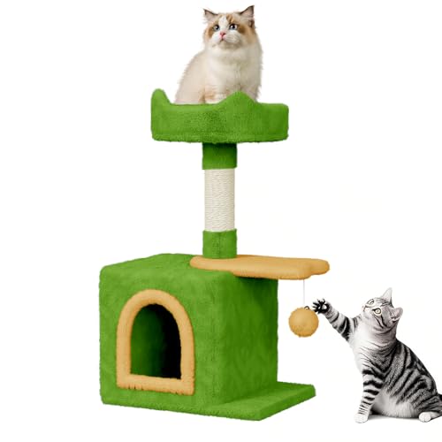 Dogat Kleiner Katzenbaum 70 cm - Gemütliches Katzenhaus mit geräumiger Höhle, Katzenohren Design, Fischspringplattform, Grün Dogat Kleiner Katzenbaum 70 cm - Gemütliches Katzenhaus mit geräumiger Höhle, Katzenohren Design, Fischspringplattform, Grün von Dogat
