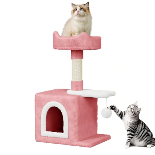 Dogat Kleiner Katzenbaum 70 cm - Gemütliches Katzenhaus mit geräumiger Höhle, Katzenohren Design, Fischspringplattform, Rosa Dogat Kleiner Katzenbaum 70 cm - Gemütliches Katzenhaus mit geräumiger Höhle, Katzenohren Design, Fischspringplattform, Rosa von Dogat