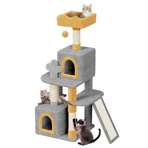 Dogat Kratzbaumturm, 131 cm, Katzenkletterturm, Kratzbäume, baumelnder Ball, mit Höhlen und Leiter, Katzen-Aktivitätszentrum für Indoor-Katzen, Hellgrau Dogat Kratzbaumturm, 131 cm, Katzenkletterturm, Kratzbäume, baumelnder Ball, mit Höhlen und Leiter, Katzen-Aktivitätszentrum für Indoor-Katzen, Hellgrau von Dogat