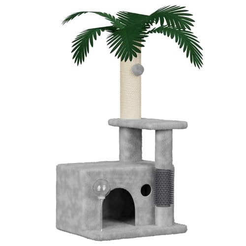 Katzenbaum mit Palmen - Design, Mehrstufiger Katzenspielturm mit Kratzpfosten, Versteck und Interaktiven Elementen für Katzen, Grau Katzenbaum mit Palmen - Design, Mehrstufiger Katzenspielturm mit Kratzpfosten, Versteck und Interaktiven Elementen für Katzen, Grau von Dogat