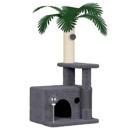Katzenbaum mit Palmen - Design, Mehrstufiger Katzenspielturm mit Kratzpfosten, Versteck und Interaktiven Elementen für Katzen,Dunkelgrau Katzenbaum mit Palmen - Design, Mehrstufiger Katzenspielturm mit Kratzpfosten, Versteck und Interaktiven Elementen für Katzen,Dunkelgrau von Dogat