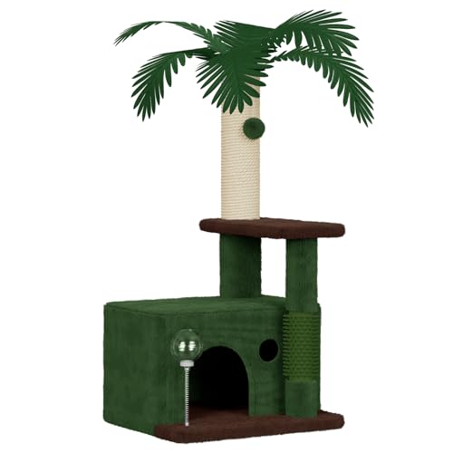 Katzenbaum mit Palmen - Design, Mehrstufiger Katzenspielturm mit Kratzpfosten, Versteck und Interaktiven Elementen für Katzen,Grün Katzenbaum mit Palmen - Design, Mehrstufiger Katzenspielturm mit Kratzpfosten, Versteck und Interaktiven Elementen für Katzen,Grün von Dogat