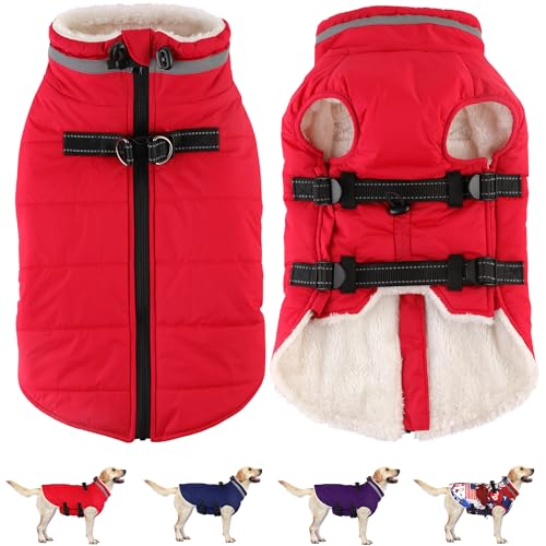 Dogcheer Hunde-Wintermantel mit Geschirr, wasserdicht, verstellbare Jacke mit Reißverschluss, Weihnachtsschneeflies-Pullover für kleine bis große Hunde, Rot, Größe XS Dogcheer Hunde-Wintermantel mit Geschirr, wasserdicht, verstellbare Jacke mit Reißverschluss, Weihnachtsschneeflies-Pullover für kleine bis große Hunde, Rot, Größe XS von Dogcheer