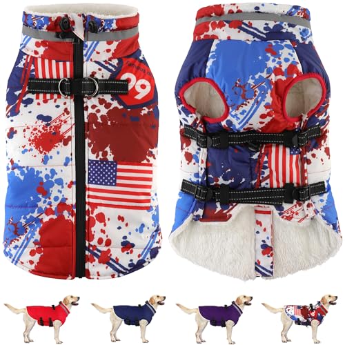 Dogcheer Hundejacke mit amerikanischer Flagge, Wintermantel mit Geschirr, wasserdichter Schneeanzug für kleine bis große Hunde - US-Flagge M Dogcheer Hundejacke mit amerikanischer Flagge, Wintermantel mit Geschirr, wasserdichter Schneeanzug für kleine bis große Hunde - US-Flagge M von Dogcheer