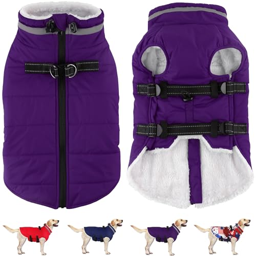 Dogcheer Hundemantel mit Geschirr, wasserdichte Jacke, verstellbarer Wintermantel mit Reißverschluss, Schneejacke, Fleecepullover für kleine bis große Hunde - Lila, XS Dogcheer Hundemantel mit Geschirr, wasserdichte Jacke, verstellbarer Wintermantel mit Reißverschluss, Schneejacke, Fleecepullover für kleine bis große Hunde - Lila, XS von Dogcheer