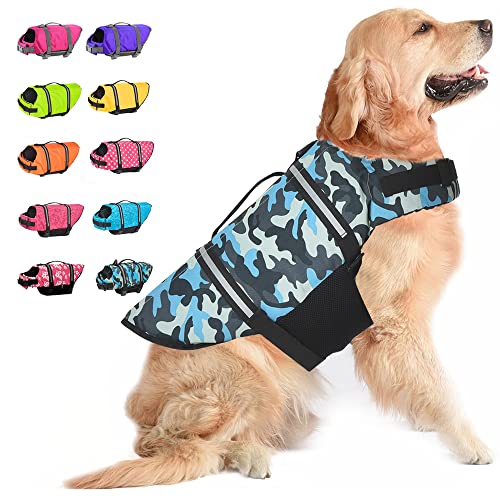 Dogcheer Hundeschwimmweste, Hundeschwimmweste, Camouflage, reflektierende Haustier-PFD-Schwimmweste, mittelgroße und große Hunde, Schwimmen und Bootfahren von Dogcheer