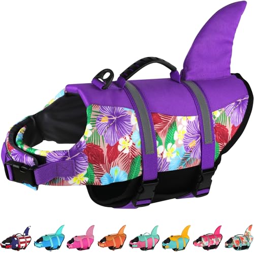 Dogcheer Hundeschwimmweste Hai, hawaiianischer Stil, Hundeschwimmweste zum Schwimmen, Bootfahren, reflektierend und verstellbar, Haustier-Schwimmweste, Ripstop-Schwimmweste für kleine, mittelgroße und von Dogcheer
