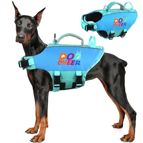 Dogcheer Hundeschwimmweste für kleine, mittelgroße und große Hunde, zum Schwimmen oder Bootfahren, hoch schwimmende Hundeschwimmweste mit Rettungsgriff, Ripstop-Hunde-PFD, Lebensretter, Blau, Größe XL Dogcheer Hundeschwimmweste für kleine, mittelgroße und große Hunde, zum Schwimmen oder Bootfahren, hoch schwimmende Hundeschwimmweste mit Rettungsgriff, Ripstop-Hunde-PFD, Lebensretter, Blau, Größe XL von Dogcheer
