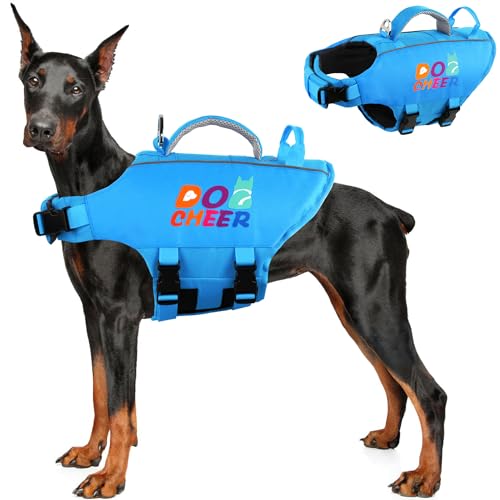 Dogcheer Hundeschwimmweste mit Doppelgriffen, verstellbare Welpen-Schwimmweste zum Schwimmen, Bootfahren, Ripstop-Haustier-Schwimmmantel, Wasser-Schwimmweste, PFD für kleine, mittelgroße und große von Dogcheer