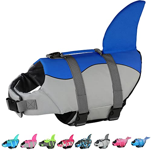Dogcheer Hundeschwimmweste Hai, verstellbare Schwimmweste für Hunde, zum Schwimmen, Bootfahren, mit überlegenem Auftrieb und Rettungsgriff, Ripstop-Haustier-Schwimmweste für kleine, mittelgroße und von Dogcheer