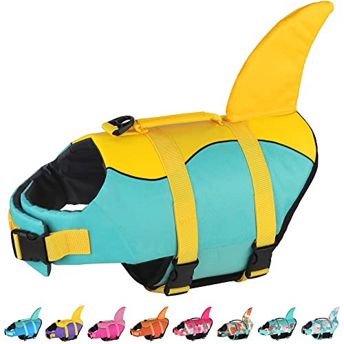Dogcheer Hundeschwimmweste, niedlicher Hai-Hundeschwimmweste zum Schwimmen, Bootfahren, mit überlegenem Auftrieb und Rettungsgriff, verstellbare Welpen-Schwimmweste für kleine, mittelgroße und große von Dogcheer