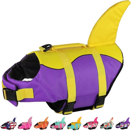 Hundeschwimmweste, niedliche Hai-Schwimmweste für Schwimmen, Bootfahren mit überlegenem Auftrieb und Rettungsgriff, verstellbare Haustier-Sicherheits-Schwimmweste, kleine, mittelgroße und große Hunde von Dogcheer