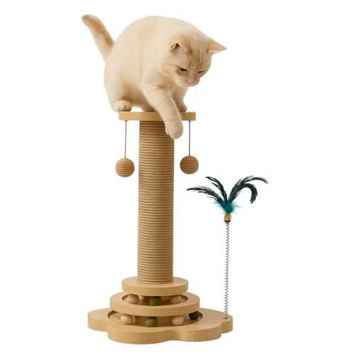 DoggKKin Katzenkratzbaum für Indoor-Katzen, 4 in 1 Interaktives Katzenspielzeug aus Holz mit Pompons Ball, Kätzchenspielzeug mit Kratzstämmen, Spielplattform & Spielzeug DoggKKin Katzenkratzbaum für Indoor-Katzen, 4 in 1 Interaktives Katzenspielzeug aus Holz mit Pompons Ball, Kätzchenspielzeug mit Kratzstämmen, Spielplattform & Spielzeug von DoggKKin