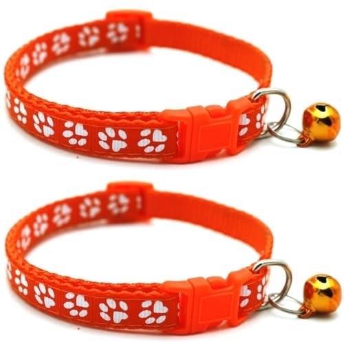 Doggie Style Store Halsbänder für kleine Hunde, Welpen, Katzen, Kätzchen, Pfotenabdruck, Nylon, mit Glöckchen, zwei Farben, Orange und Orange, 2 Stück Doggie Style Store Halsbänder für kleine Hunde, Welpen, Katzen, Kätzchen, Pfotenabdruck, Nylon, mit Glöckchen, zwei Farben, Orange und Orange, 2 Stück von Doggie Style Store