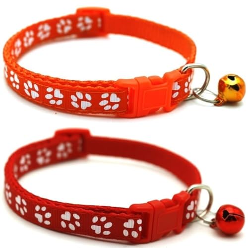 Doggie Style Store Halsbänder für kleine Hunde, Welpen, Katzen, Kätzchen, Pfotenabdruck, Nylon, mit Glöckchen, zwei Farben, Orange und Rot, 2 Stück Doggie Style Store Halsbänder für kleine Hunde, Welpen, Katzen, Kätzchen, Pfotenabdruck, Nylon, mit Glöckchen, zwei Farben, Orange und Rot, 2 Stück von Doggie Style Store