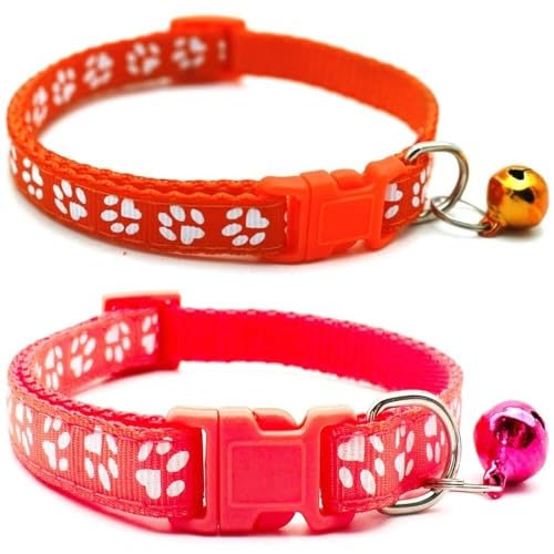 Doggie Style Store Halsbänder für kleine Hunde, Welpen, Katzen, Kätzchen, Pfotenabdruck, Nylon, mit Glöckchen, zwei Farben, Orange und Wassermelone, 2 Stück Doggie Style Store Halsbänder für kleine Hunde, Welpen, Katzen, Kätzchen, Pfotenabdruck, Nylon, mit Glöckchen, zwei Farben, Orange und Wassermelone, 2 Stück von Doggie Style Store