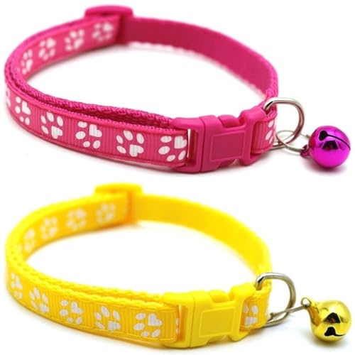 Doggie Style Store Halsbänder für kleine Hunde, Welpen, Katzen, Kätzchen, Pfotenabdruck, Nylon, mit Glöckchen, zwei Farben, Rosa und Gelb, 2 Stück Doggie Style Store Halsbänder für kleine Hunde, Welpen, Katzen, Kätzchen, Pfotenabdruck, Nylon, mit Glöckchen, zwei Farben, Rosa und Gelb, 2 Stück von Doggie Style Store