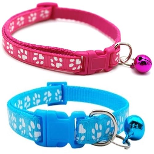 Doggie Style Store Halsbänder für kleine Hunde, Welpen, Katzen, Kätzchen, Pfotenabdruck, Nylon, mit Glöckchen, zwei Farben, Rosa und Hellblau, 2 Stück Doggie Style Store Halsbänder für kleine Hunde, Welpen, Katzen, Kätzchen, Pfotenabdruck, Nylon, mit Glöckchen, zwei Farben, Rosa und Hellblau, 2 Stück von Doggie Style Store