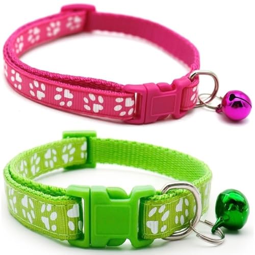 Doggie Style Store Halsbänder für kleine Hunde, Welpen, Katzen, Kätzchen, Pfotenabdruck, Nylon, mit Glöckchen, zwei Farben, Rosa und Limettengrün, 2 Stück Doggie Style Store Halsbänder für kleine Hunde, Welpen, Katzen, Kätzchen, Pfotenabdruck, Nylon, mit Glöckchen, zwei Farben, Rosa und Limettengrün, 2 Stück von Doggie Style Store