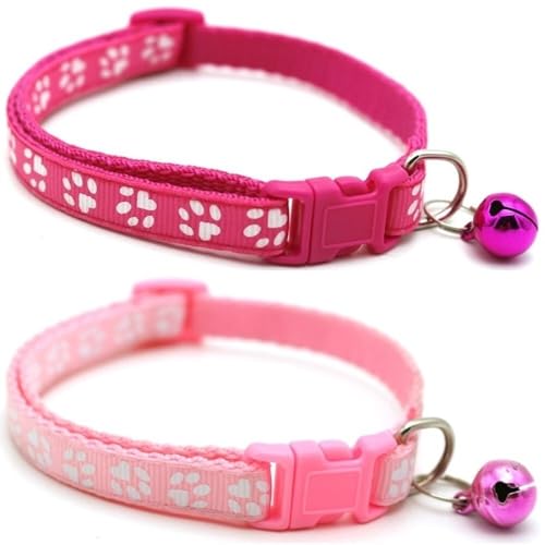 Doggie Style Store Halsbänder für kleine Hunde, Welpen, Katzen, Kätzchen, Pfotenabdruck, Nylon, mit Glöckchen, zwei Farben, Rosa und Rosa, 2 Stück Doggie Style Store Halsbänder für kleine Hunde, Welpen, Katzen, Kätzchen, Pfotenabdruck, Nylon, mit Glöckchen, zwei Farben, Rosa und Rosa, 2 Stück von Doggie Style Store