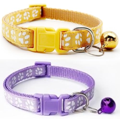 Doggie Style Store Halsbänder für kleine Hunde, Welpen, Katzen, Kätzchen, Pfotenabdruck, Nylon, mit Glöckchen, zweifarbig, Beige und Hellviolett, 2 Stück Doggie Style Store Halsbänder für kleine Hunde, Welpen, Katzen, Kätzchen, Pfotenabdruck, Nylon, mit Glöckchen, zweifarbig, Beige und Hellviolett, 2 Stück von Doggie Style Store