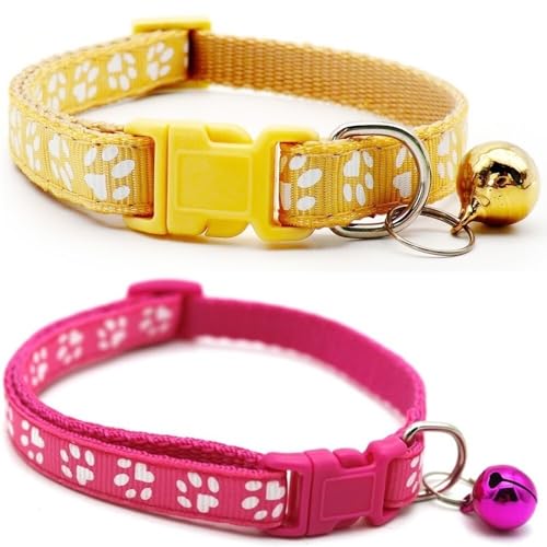 Doggie Style Store Halsbänder für kleine Hunde, Welpen, Katzen, Kätzchen, Pfotenabdruck, Nylon, mit Glöckchen, zweifarbig, Beige und Rosa, 2 Stück Doggie Style Store Halsbänder für kleine Hunde, Welpen, Katzen, Kätzchen, Pfotenabdruck, Nylon, mit Glöckchen, zweifarbig, Beige und Rosa, 2 Stück von Doggie Style Store