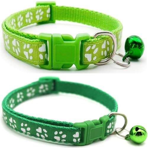 Doggie Style Store Halsbänder für kleine Hunde, Welpen, Katzen, Kätzchen, Pfotenabdruck, Nylon, mit Glöckchen, zweifarbig, Limettengrün und Grün, 2 Stück Doggie Style Store Halsbänder für kleine Hunde, Welpen, Katzen, Kätzchen, Pfotenabdruck, Nylon, mit Glöckchen, zweifarbig, Limettengrün und Grün, 2 Stück von Doggie Style Store