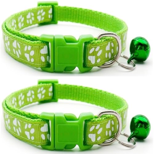 Doggie Style Store Halsbänder für kleine Hunde, Welpen, Katzen, Kätzchen, Pfotenabdruck, Nylon, mit Glöckchen, zweifarbig, Limettengrün und Limettengrün, 2 Stück Doggie Style Store Halsbänder für kleine Hunde, Welpen, Katzen, Kätzchen, Pfotenabdruck, Nylon, mit Glöckchen, zweifarbig, Limettengrün und Limettengrün, 2 Stück von Doggie Style Store