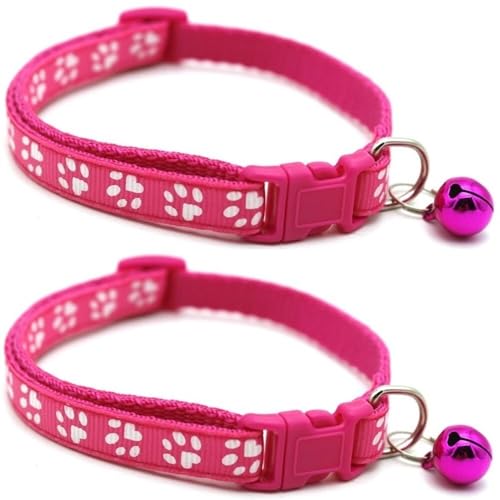 Doggie Style Store Halsbänder für kleine Hunde, Welpen, Katzen, Kätzchen, Pfotenabdruck, Nylon, mit Glöckchen, zweifarbig, Rosa und Rose, 2 Stück Doggie Style Store Halsbänder für kleine Hunde, Welpen, Katzen, Kätzchen, Pfotenabdruck, Nylon, mit Glöckchen, zweifarbig, Rosa und Rose, 2 Stück von Doggie Style Store