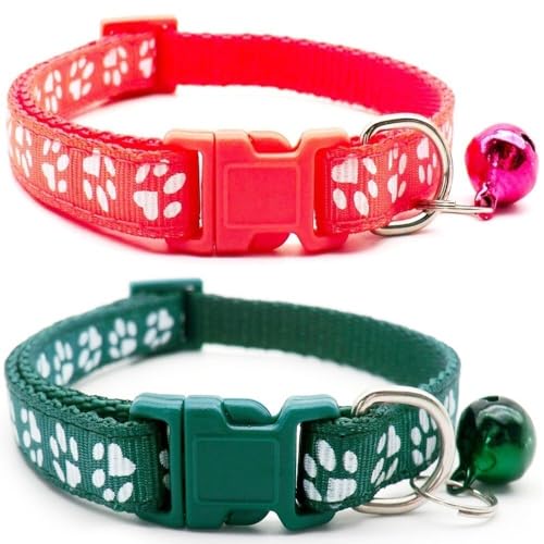 Doggie Style Store Halsbänder für kleine Hunde, Welpen, Katzen, Kätzchen, Pfotenabdruck, Nylon, mit Glöckchen, zweifarbig, Wassermelone und Dunkelgrün, 2 Stück Doggie Style Store Halsbänder für kleine Hunde, Welpen, Katzen, Kätzchen, Pfotenabdruck, Nylon, mit Glöckchen, zweifarbig, Wassermelone und Dunkelgrün, 2 Stück von Doggie Style Store